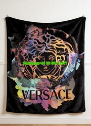 Versace Black with Multicolor Watercolor Medusa Logo Flannel Throw IMG_1458